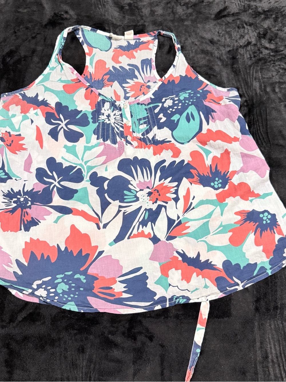 Red Comet Women’s Floral Racerback Tank Top - Coral, Navy & Teal - Size XL